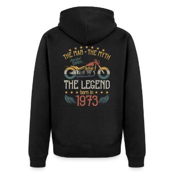 1973 Mann Mythos Legende Retro Motorrad Geburtstag - Unisex Premium Bio Zip Hoodie - Schwarz - Hinten - Nico (187cm)
