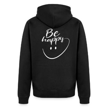 Be Happy With Hand Drawn Smile - Unisex Premium Organic Zip Hoodie - black - Back - Nico (187cm)