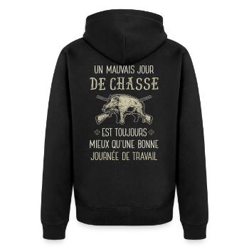 Chasseur Chassé Chasse Chasser Humour - Veste à capuche bio Premium Unisexe - noir - Dos - Nico (187cm)