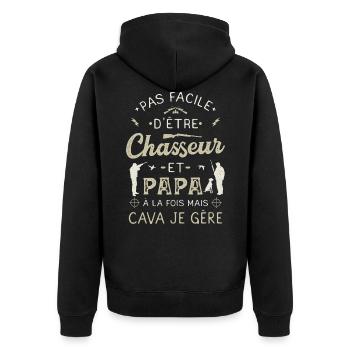 Papa Chasseur Humoristique Chasse Chassé Chasser - Veste à capuche bio Premium Unisexe - noir - Dos - Nico (187cm)