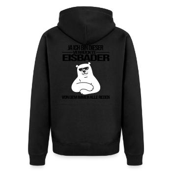 winterbader kälteresistent eisbader eischwimmer -C - Unisex Premium Bio Zip Hoodie - Schwarz - Hinten - Nico (187cm)