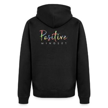 Positiver Mindset - Bleib positiv - Unisex Premium Bio Zip Hoodie - Schwarz - Hinten - Nico (187cm)