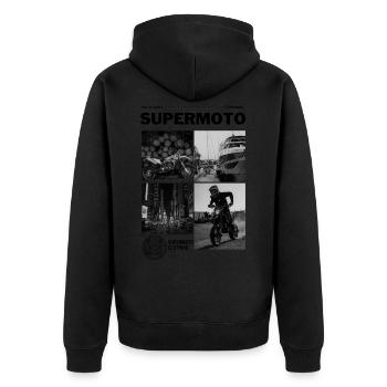 Supermoto Clothing Geschenk Motorrad Rückenprint - Unisex Premium Bio Zip Hoodie - Schwarz - Hinten - Nico (187cm)