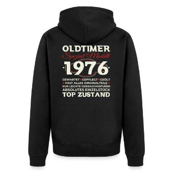 Oldtimer 1976 47. Geburtstag Geschenk Herren - Unisex Premium Bio Zip Hoodie - Schwarz - Hinten - Nico (187cm)