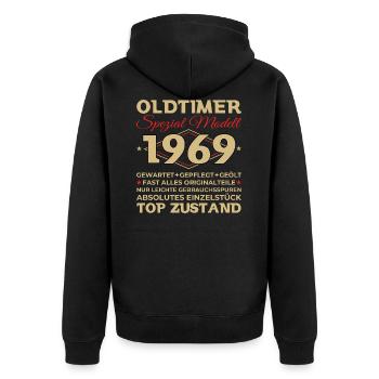 Oldtimer 1969 54. Geburtstag Geschenk Herren - Unisex Premium Bio Zip Hoodie - Schwarz - Hinten - Nico (187cm)
