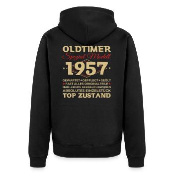 Oldtimer 1957 66. Geburtstag Geschenk Herren - Unisex Premium Bio Zip Hoodie - Schwarz - Hinten - Nico (187cm)