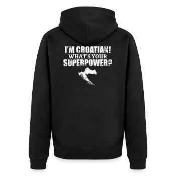 I'm Croatian What's Your Superpower Croatia Map - Unisex Premium Organic Zip Hoodie - black - Back - Nico (187cm)