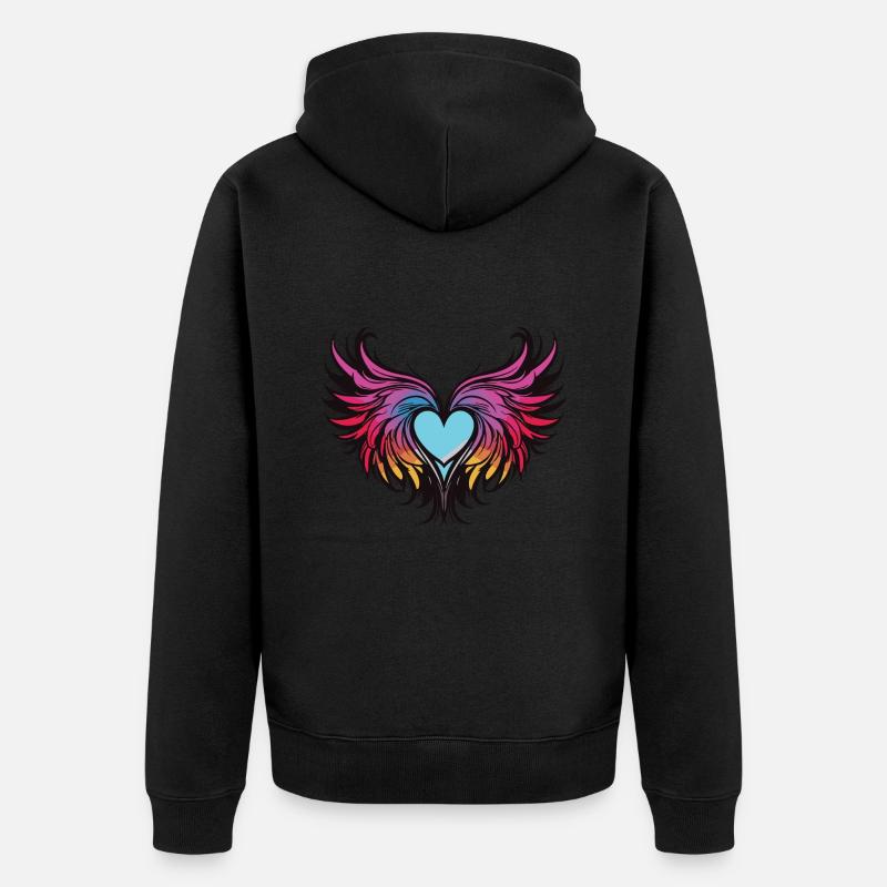 Coeur, Ailes, Ange, Amour - Veste à capuche bio Premium Unisexe - noir