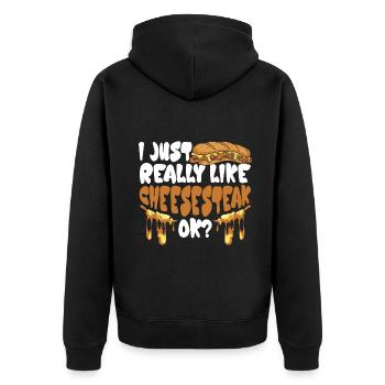 Philly Cheesesteak Sandwich - Unisex Premium Bio Zip Hoodie - Schwarz - Hinten - Nico (187cm)