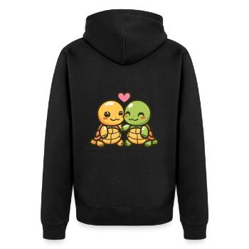 Schildkröte Comic Paar Liebe - Unisex Premium Bio Zip Hoodie - Schwarz - Hinten - Nico (187cm)