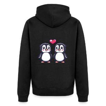 Pinguin Comic Paar Liebe - Unisex Premium Bio Zip Hoodie - Schwarz - Hinten - Nico (187cm)
