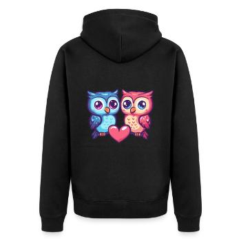 Eule Paar Liebe Couple Verliebt - Unisex Premium Bio Zip Hoodie - Schwarz - Hinten - Nico (187cm)