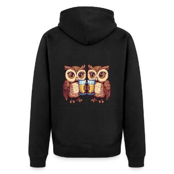 Eule Comic Bier Lustig Saufen - Unisex Premium Bio Zip Hoodie - Schwarz - Hinten - Nico (187cm)