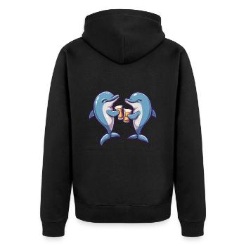 Delfin Bier Lustig Party - Unisex Premium Bio Zip Hoodie - Schwarz - Hinten - Nico (187cm)