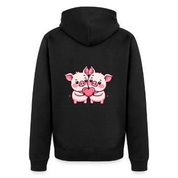 Cochon Bande Dessinée Couple Amour - Veste à capuche bio Premium Unisexe - noir - Dos - Nico (187cm)