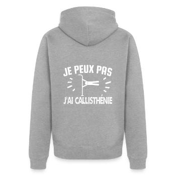 je peux pas j'ai callisthénie - Veste à capuche bio Premium Unisexe - gris chiné - Dos - Nico (187cm)