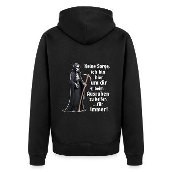 Sensenmann Tod schwarzer Humor lustige Sprüche - Unisex Premium Bio Zip Hoodie - Schwarz - Hinten - Nico (187cm)