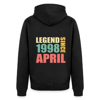 25. Geburtstag April Jahrgang 1998 Geschenkidee - Unisex Premium Bio Zip Hoodie - Schwarz - Hinten - Nico (187cm)