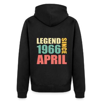 57. Geburtstag April Jahrgang 1966 Geschenkidee - Unisex Premium Bio Zip Hoodie - Schwarz - Hinten - Nico (187cm)