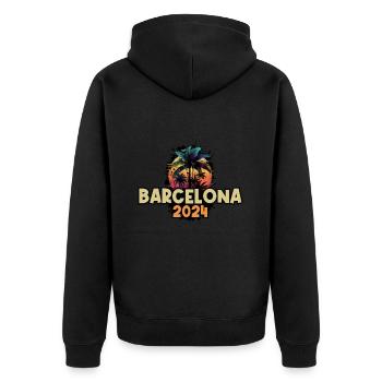 Barcelona 2024 Urlaub Spruch - Unisex Premium Bio Zip Hoodie - Schwarz - Hinten - Nico (187cm)