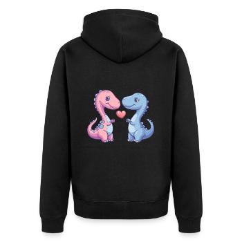 Dinosaurier brontosaurus Paar Liebe - Unisex Premium Bio Zip Hoodie - Schwarz - Hinten - Nico (187cm)