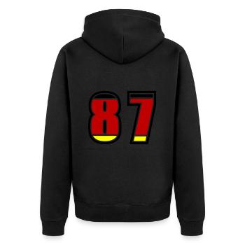 87 Nummer Deutschland Trikot - Unisex Premium Bio Zip Hoodie - Schwarz - Hinten - Nico (187cm)