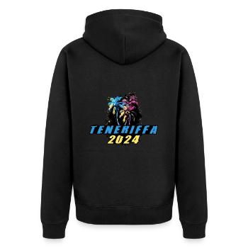 Teneriffa 2024 Urlaub Palmen Bunt - Unisex Premium Bio Zip Hoodie - Schwarz - Hinten - Nico (187cm)