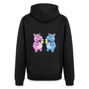 Nilpferd Comic Tier Bier Lustig Saufen - Unisex Premium Bio Zip Hoodie - Schwarz - Hinten - Nico (187cm)