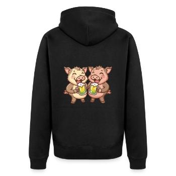 Schwein Bier Wildschwein - Unisex Premium Bio Zip Hoodie - Schwarz - Hinten - Nico (187cm)