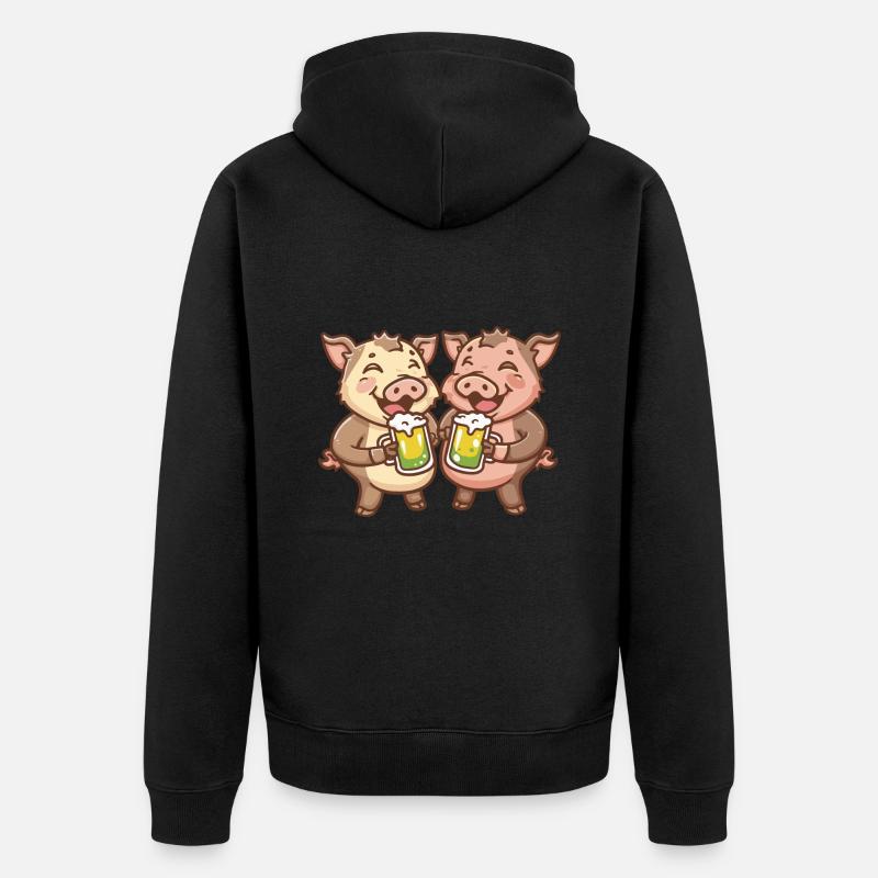 Schwein Bier Wildschwein - Unisex Premium Bio Zip Hoodie - Schwarz