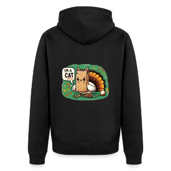 Truthahn Verkleidung, Katze Überraschung - Unisex Premium Bio Zip Hoodie - Schwarz - Hinten - Nico (187cm)