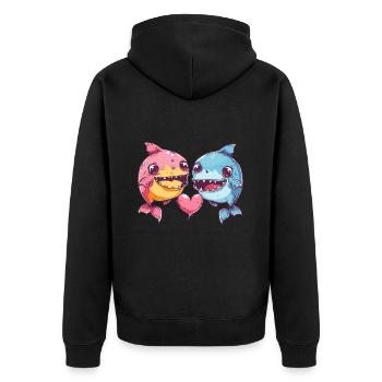 Piranha Couple Poissons Amoureux Animal Saint Valentin - Veste à capuche bio Premium Unisexe - noir - Dos - Nico (187cm)