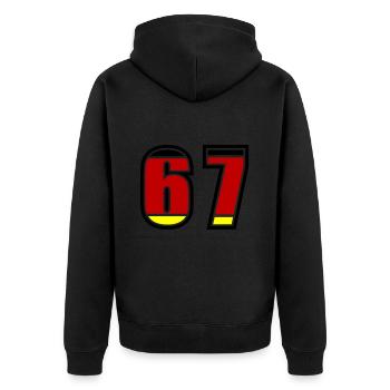 67 Nummer Deutschland Trikot - Unisex Premium Bio Zip Hoodie - Schwarz - Hinten - Nico (187cm)