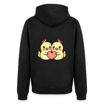 Huhn Comic Paar Liebe - Unisex Premium Bio Zip Hoodie - Schwarz - Hinten - Nico (187cm)