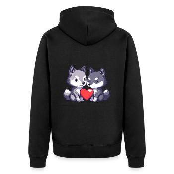 Loup Couple Amour Couple Amoureux - Veste à capuche bio Premium Unisexe - noir - Dos - Nico (187cm)