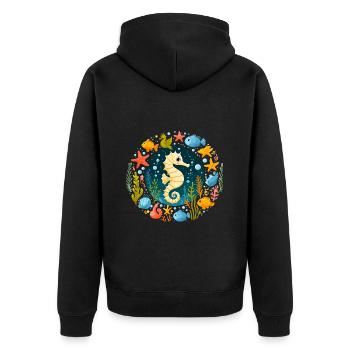 Hippocampe, étoile de mer, vacances, poisson, plongée - Veste à capuche bio Premium Unisexe - noir - Dos - Nico (187cm)