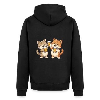 Katze Comic Bier Lustig Saufen - Unisex Premium Bio Zip Hoodie - Schwarz - Hinten - Nico (187cm)