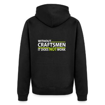 without Craftman - ohne Handwerker - Unisex Premium Bio Zip Hoodie - Schwarz - Hinten - Nico (187cm)