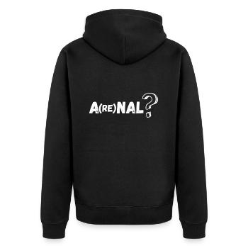 AreNal Malle Flirtspruch Party Mallorca2024 - Unisex Premium Bio Zip Hoodie - Schwarz - Hinten - Nico (187cm)