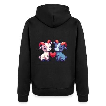 Chèvre de montagne comique Couple amour - Veste à capuche bio Premium Unisexe - noir - Dos - Nico (187cm)