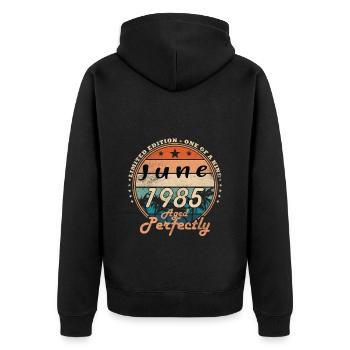 Millésime Juin 1985 - Veste à capuche bio Premium Unisexe - noir - Dos - Nico (187cm)