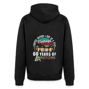 Geburtstag Juni 1965 Juni 1965 June 1965 - Unisex Premium Bio Zip Hoodie - Schwarz - Hinten - Nico (187cm)