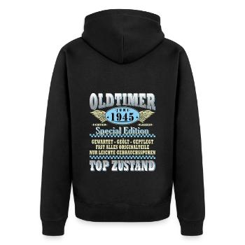 Oldtimer Juni 1945 Jahrgang 1945 Geburtstag 1945 - Unisex Premium Bio Zip Hoodie - Schwarz - Hinten - Nico (187cm)