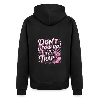 Don't Grow Up - Unisex Premium Bio Zip Hoodie - Schwarz - Hinten - Nico (187cm)