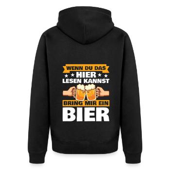 Wenn du das hier lesen kannst Bier Bierspruch - Unisex Premium Bio Zip Hoodie - Schwarz - Hinten - Nico (187cm)
