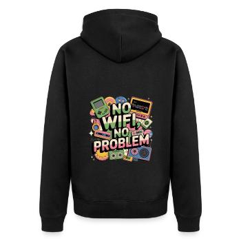 no wifi no problem - Unisex Premium Organic Zip Hoodie - black - Back - Nico (187cm)