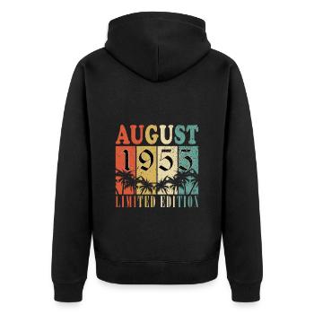 Jahrgang August 1955, Baujahr August 1955 - August - Unisex Premium Bio Zip Hoodie - Schwarz - Hinten - Nico (187cm)