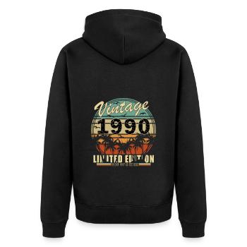 1990 - Jahrgang 1990 - Geburtsjahr 1990 - Unisex Premium Bio Zip Hoodie - Schwarz - Hinten - Nico (187cm)