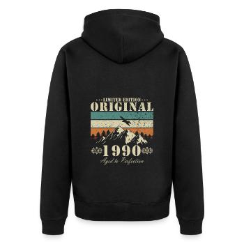 Jahrgang 1990 - Unisex Premium Bio Zip Hoodie - Schwarz - Hinten - Nico (187cm)