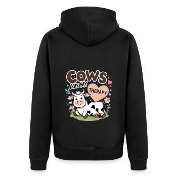 Kuh Therapie Bauernhof Tier Bauer Geschenk Kuh - Unisex Premium Bio Zip Hoodie - Schwarz - Hinten - Nico (187cm)